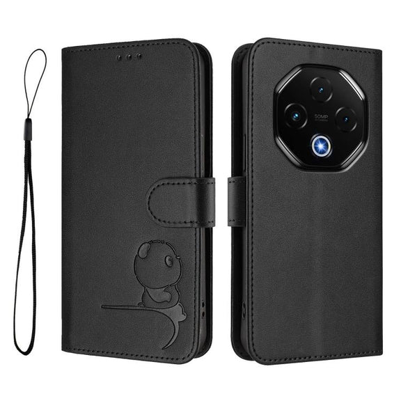 For UMIDIGI G100 Pro Litter Panda Embossing RFID Leather Phone Case with Lanyard(Black)