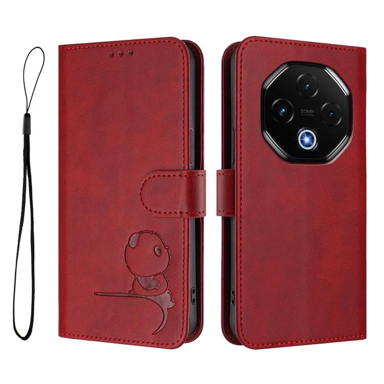 For UMIDIGI G100 Pro Litter Panda Embossing RFID Leather Phone Case with Lanyard(Wine Red)