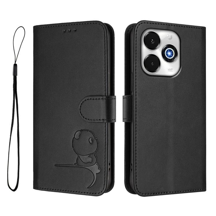 For UMIDIGI G100x 5G / 4G Litter Panda Embossing RFID Leather Phone Case with Lanyard(Black)