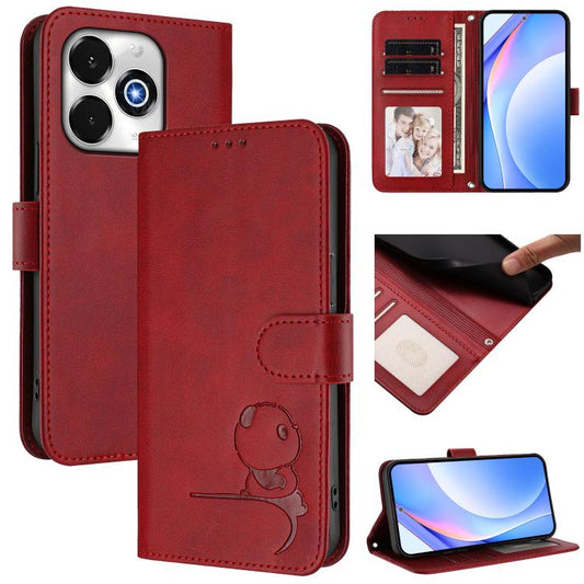 For UMIDIGI G100x 5G / 4G Litter Panda Embossing RFID Leather Phone Case with Lanyard(Wine Red) - free shipping - PMC Jewellery - Order now!