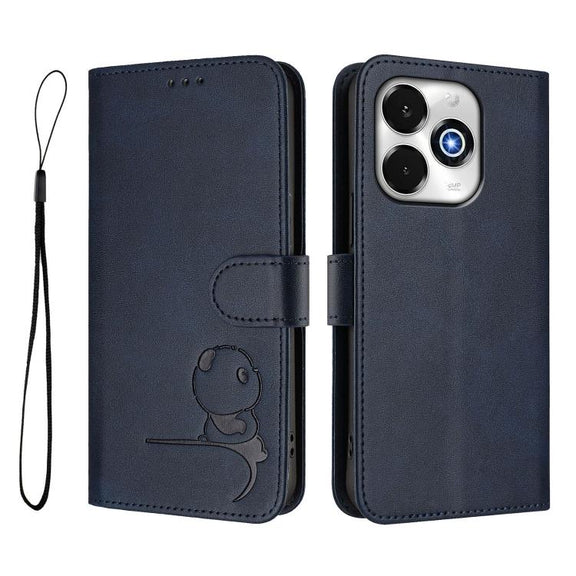 For UMIDIGI G100x 5G / 4G Litter Panda Embossing RFID Leather Phone Case with Lanyard(Blue)