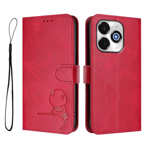 For UMIDIGI G100x 5G / 4G Litter Panda Embossing RFID Leather Phone Case with Lanyard(Rose Red)