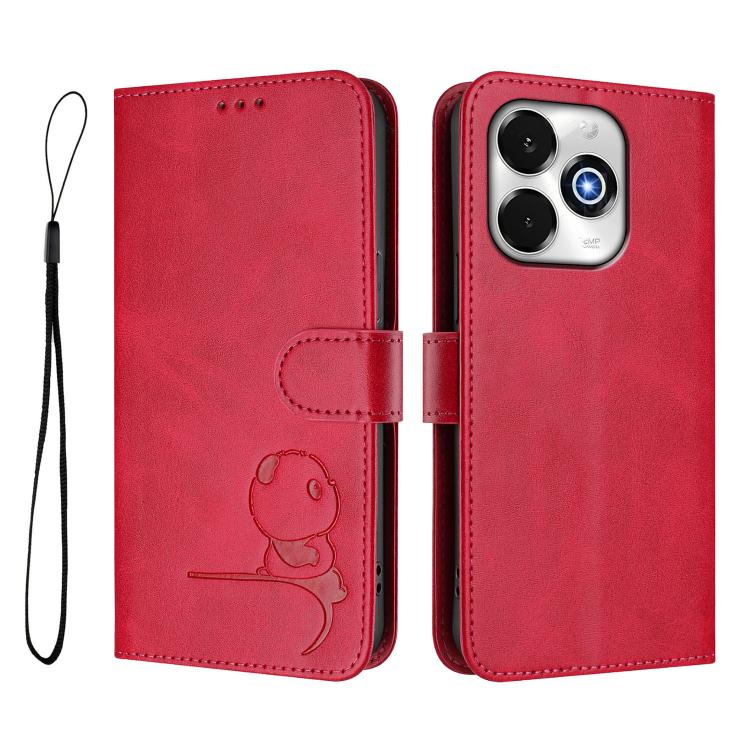 For UMIDIGI G100x 5G / 4G Litter Panda Embossing RFID Leather Phone Case with Lanyard(Rose Red)
