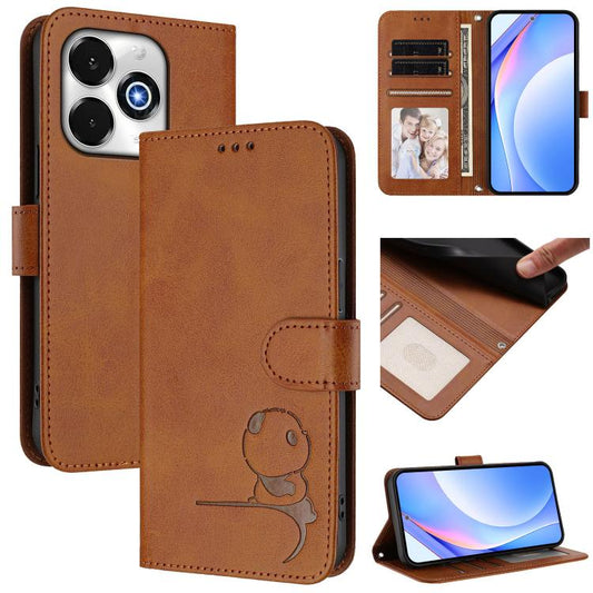 For UMIDIGI G100x 5G / 4G Litter Panda Embossing RFID Leather Phone Case with Lanyard(Brown) - free shipping - PMC Jewellery - Order now!