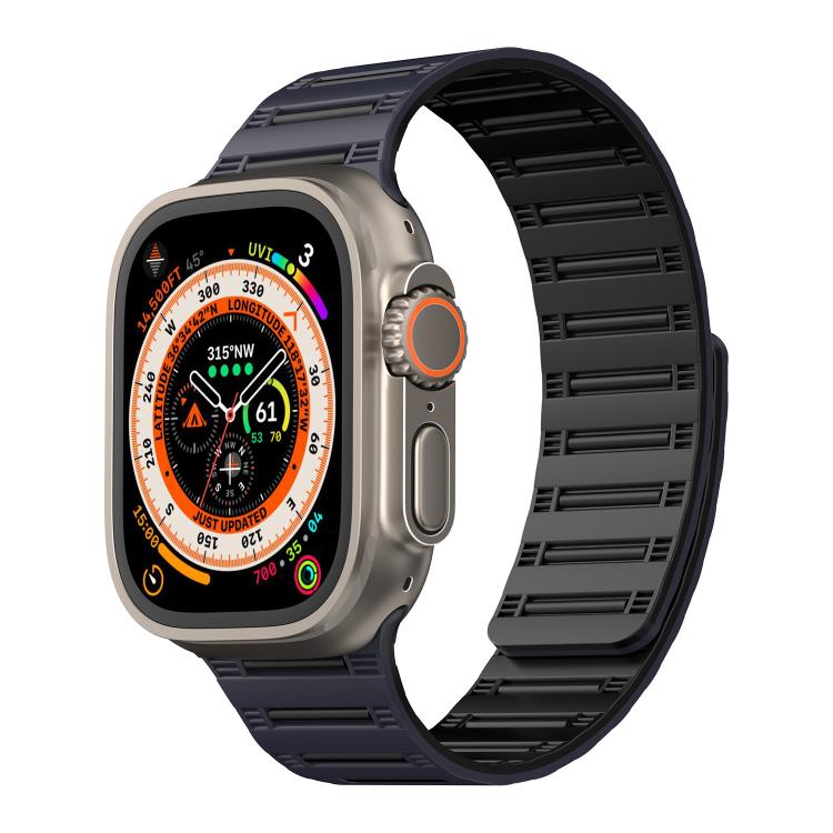 For Apple Watch 46mm / 49mm / 45mm / 44mm Cylinder Magnetic Two-color Loop Silicone Watch Band(Midnight Color Black) - free shipping - PMC TechLife - Order now!