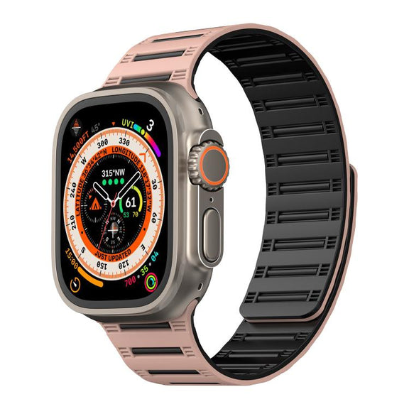 For Apple Watch 46mm / 49mm / 45mm / 44mm Cylinder Magnetic Two-color Loop Silicone Watch Band(Pink Black)