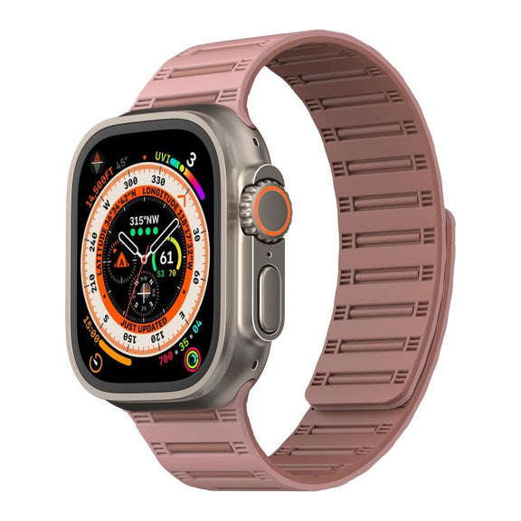 For Apple Watch 46mm / 49mm / 45mm / 44mm Cylinder Magnetic Two-color Loop Silicone Watch Band(Oxford Pink Rose Grey)