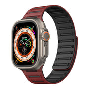 For Apple Watch 46mm / 49mm / 45mm / 44mm Cylinder Magnetic Two-color Loop Silicone Watch Band(Wine Red Black)