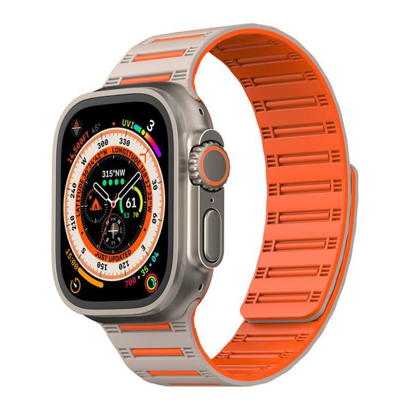 For Apple Watch 46mm / 49mm / 45mm / 44mm Cylinder Magnetic Two-color Loop Silicone Watch Band(Starlight Orange)