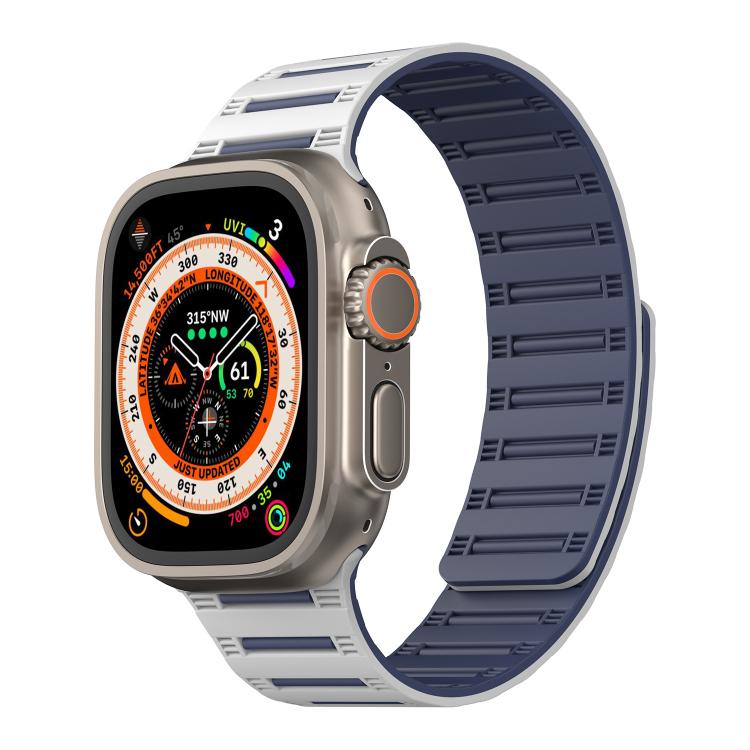 For Apple Watch 46mm / 49mm / 45mm / 44mm Cylinder Magnetic Two-color Loop Silicone Watch Band(White Midnight Blue) - free shipping - PMC TechLife - Order now!