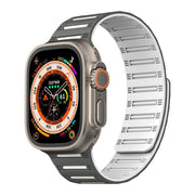 For Apple Watch 46mm / 49mm / 45mm / 44mm Cylinder Magnetic Two-color Loop Silicone Watch Band(Dark Green White)