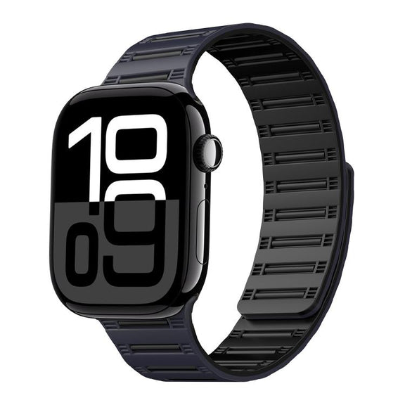 For Apple Watch 42mm / 41mm / 40mm / 38mm Cylinder Magnetic Two-color Loop Silicone Watch Band(Midnight Color Black)