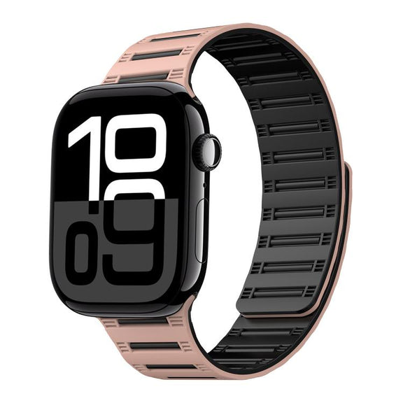 For Apple Watch 42mm / 41mm / 40mm / 38mm Cylinder Magnetic Two-color Loop Silicone Watch Band(Pink Black)
