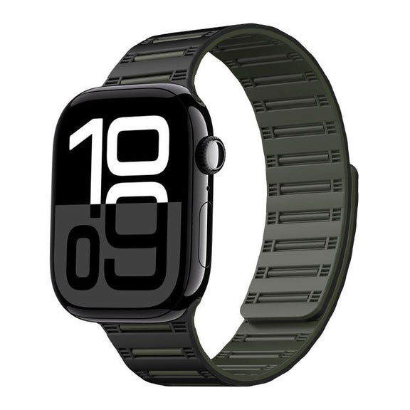 For Apple Watch 42mm / 41mm / 40mm / 38mm Cylinder Magnetic Two-color Loop Silicone Watch Band(Black Army Green)