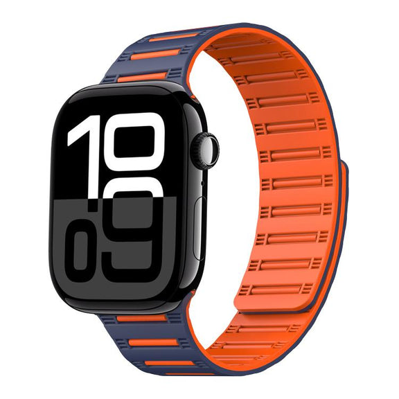 For Apple Watch 42mm / 41mm / 40mm / 38mm Cylinder Magnetic Two-color Loop Silicone Watch Band(Midnight Blue Orange)