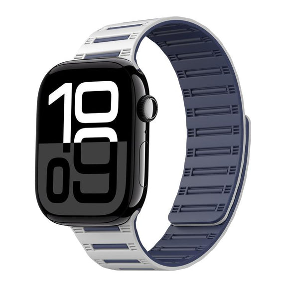 For Apple Watch 42mm / 41mm / 40mm / 38mm Cylinder Magnetic Two-color Loop Silicone Watch Band(White Midnight Blue)