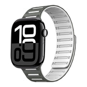 For Apple Watch 42mm / 41mm / 40mm / 38mm Cylinder Magnetic Two-color Loop Silicone Watch Band(Dark Green White)