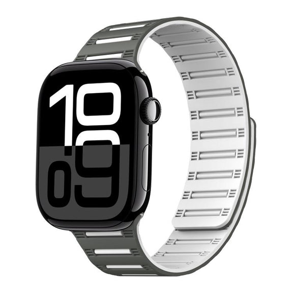 For Apple Watch 42mm / 41mm / 40mm / 38mm Cylinder Magnetic Two-color Loop Silicone Watch Band(Dark Green White)