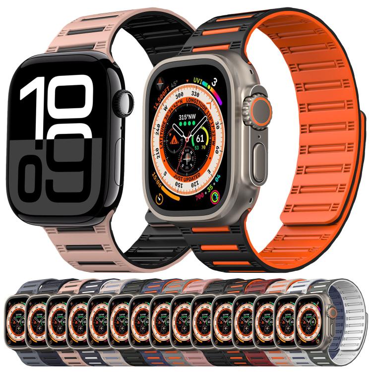 For Apple Watch 42mm / 41mm / 40mm / 38mm Cylinder Magnetic Two-color Loop Silicone Watch Band(Wine Red Black) - free shipping - PMC TechLife - Order now!