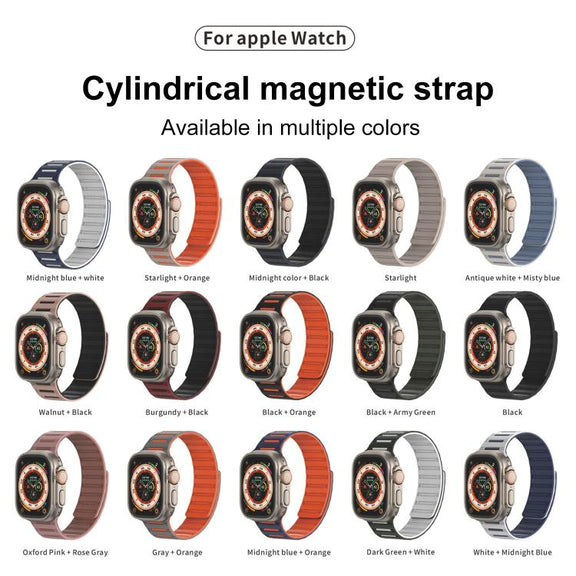 For Apple Watch 46mm / 49mm / 45mm / 44mm Cylinder Magnetic Two-color Loop Silicone Watch Band(Starlight)