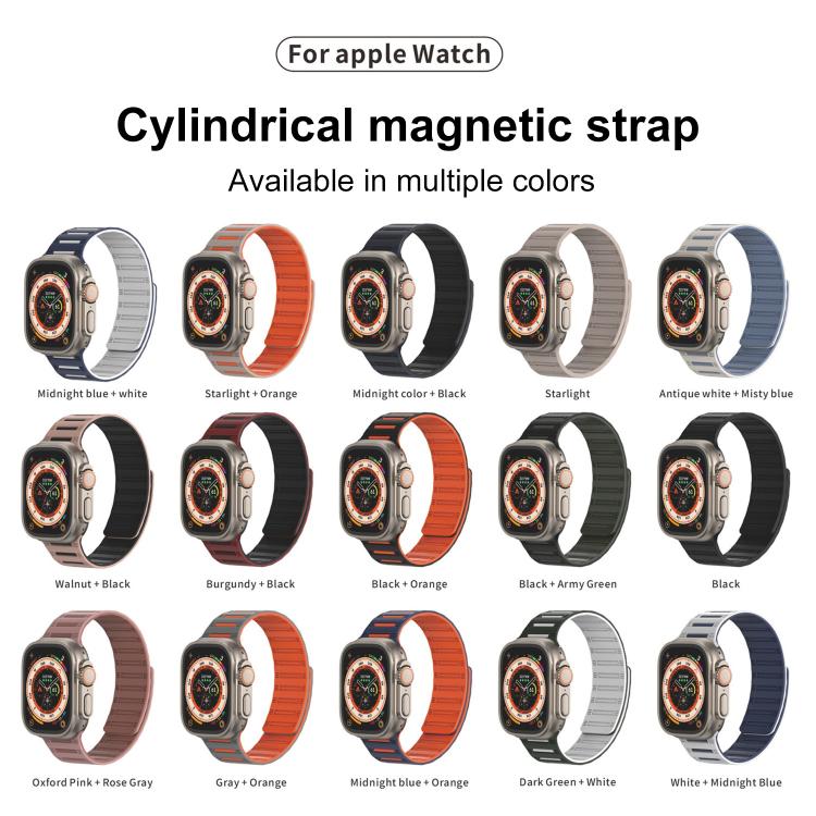 For Apple Watch 46mm / 49mm / 45mm / 44mm Cylinder Magnetic Two-color Loop Silicone Watch Band(Starlight)