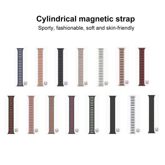 For Apple Watch 46mm / 49mm / 45mm / 44mm Cylinder Magnetic Two-color Loop Silicone Watch Band(Starlight)