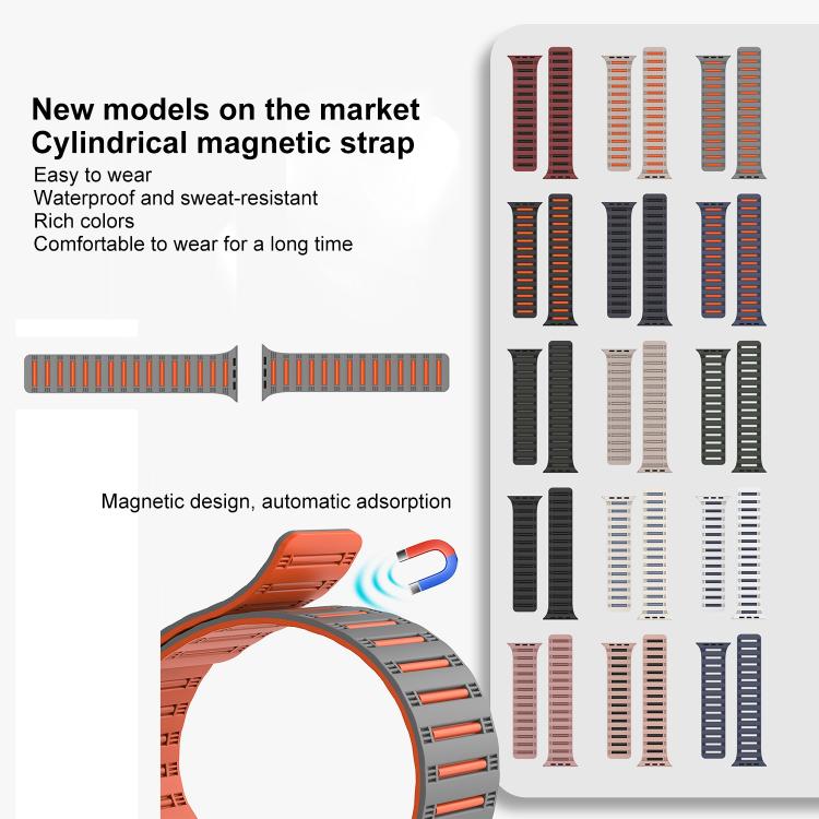 For Apple Watch 46mm / 49mm / 45mm / 44mm Cylinder Magnetic Two-color Loop Silicone Watch Band(Midnight Color Black) - free shipping - PMC TechLife - Order now!