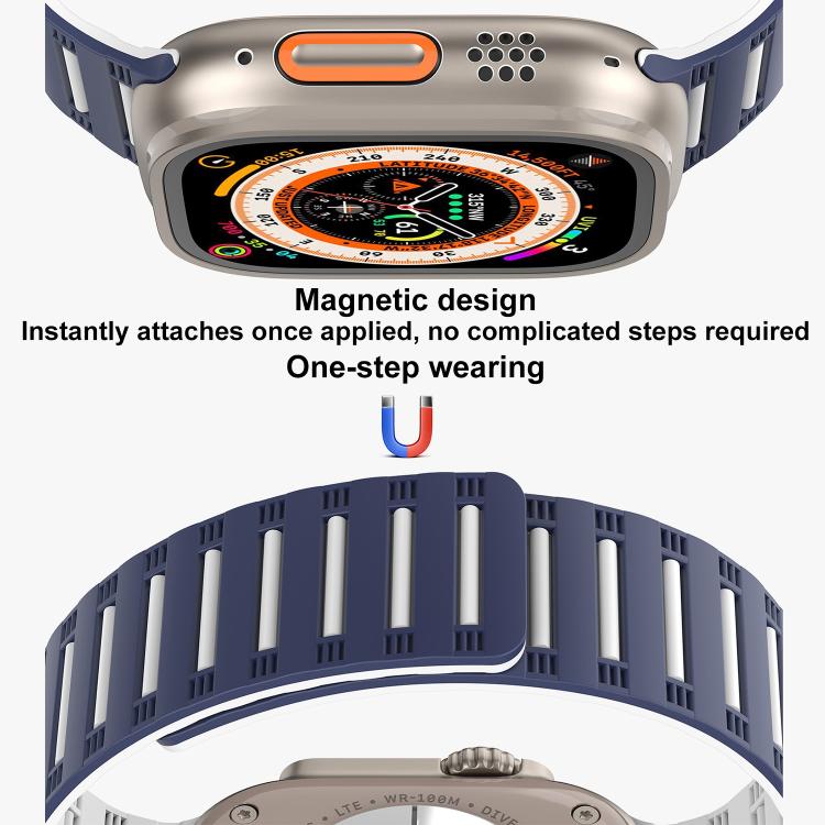 For Apple Watch 46mm / 49mm / 45mm / 44mm Cylinder Magnetic Two-color Loop Silicone Watch Band(White Midnight Blue) - free shipping - PMC TechLife - Order now!