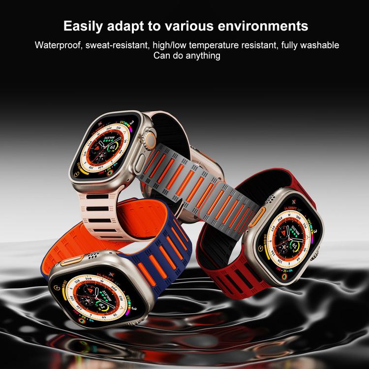 For Apple Watch 42mm / 41mm / 40mm / 38mm Cylinder Magnetic Two-color Loop Silicone Watch Band(Starlight Orange) - free shipping - PMC TechLife - Order now!