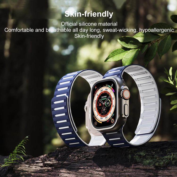 For Apple Watch 46mm / 49mm / 45mm / 44mm Cylinder Magnetic Two-color Loop Silicone Watch Band(Black)