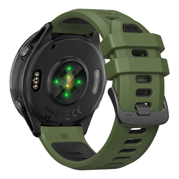 For Garmin Forerunner 970 Two Color Steel Buckle Silicone Watch Band(Army Green Black)