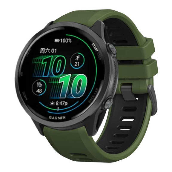 For Garmin Forerunner 970 Two Color Steel Buckle Silicone Watch Band(Army Green Black)