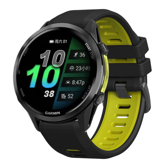 For Garmin Forerunner 970 Two Color Steel Buckle Silicone Watch Band(Black Lime)