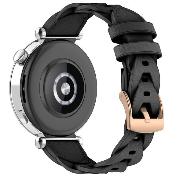 18mm Rose Gold Buckle Twist Leather Watch Band(Black)