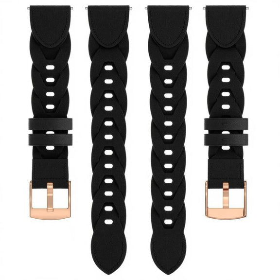 18mm Rose Gold Buckle Twist Leather Watch Band(Black)