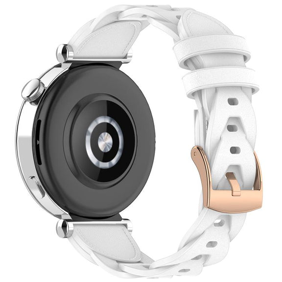 18mm Rose Gold Buckle Twist Leather Watch Band(White)