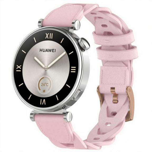 18mm Rose Gold Buckle Twist Leather Watch Band(Pink)