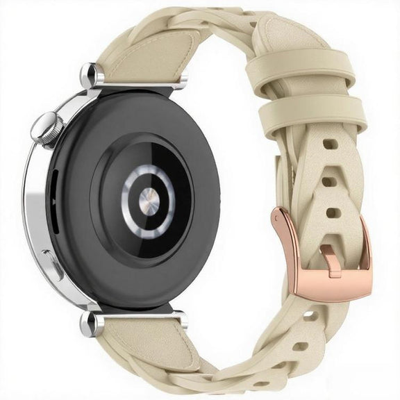 18mm Rose Gold Buckle Twist Leather Watch Band(Apricot)