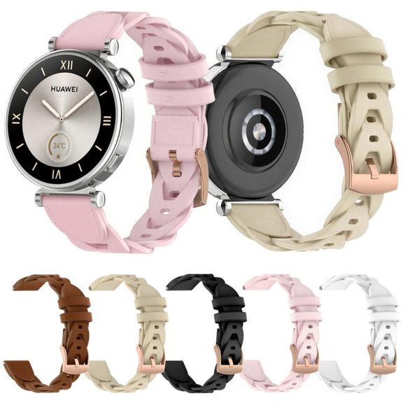 18mm Rose Gold Buckle Twist Leather Watch Band(Apricot)