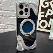 For iPhone 15 Pro Max Metal Frameless 360 Degree Rotation Holder MagSafe Phone Case(Silver)