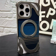 For iPhone 15 Pro Max Metal Frameless 360 Degree Rotation Holder MagSafe Phone Case(Titanium Color)