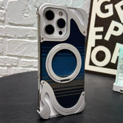For iPhone 16 Pro Max Metal Frameless 360 Degree Rotation Holder MagSafe Phone Case(Silver)