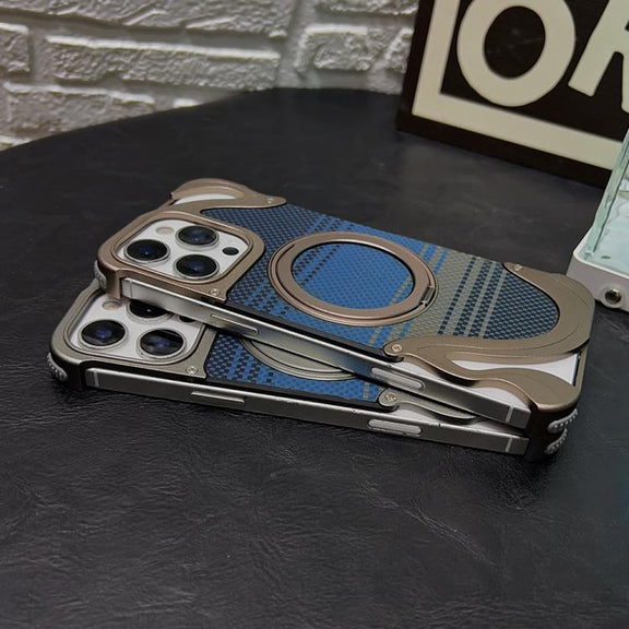 For iPhone 16 Pro Max Metal Frameless 360 Degree Rotation Holder MagSafe Phone Case(Black)