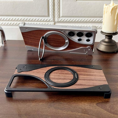 For Samsung Galaxy S23 Ultra 5G Walnut Metal Frameless 360 Degree Rotation Holder MagSafe Phone Case(Silver) - free shipping - PMC Jewellery - Order now!