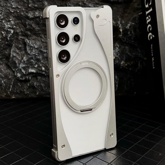 For Samsung Galaxy S25 Ultra 5G Metal Frameless 360 Degree Rotation Holder MagSafe Transparent Phone Case(Silver) - free shipping - PMC Jewellery - Order now!