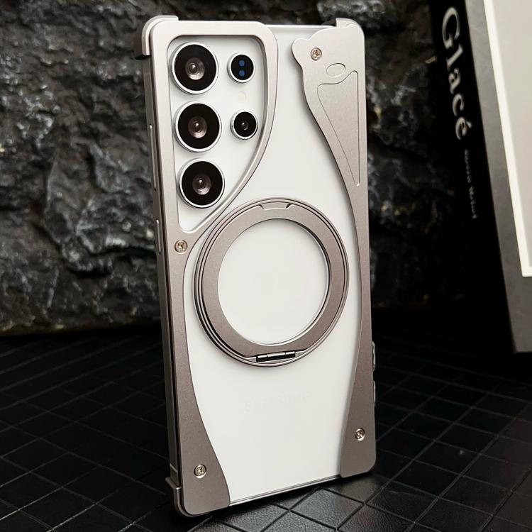 For Samsung Galaxy S25 Ultra 5G Metal Frameless 360 Degree Rotation Holder MagSafe Transparent Phone Case(Titanium Color) - free shipping - PMC TechLife - Order now!