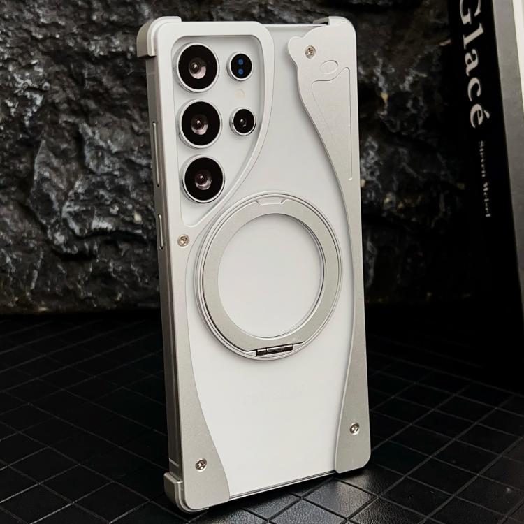 For Samsung Galaxy S23 Ultra 5G Metal Frameless 360 Degree Rotation Holder MagSafe Transparent Phone Case(Silver) - free shipping - PMC Jewellery - Order now!