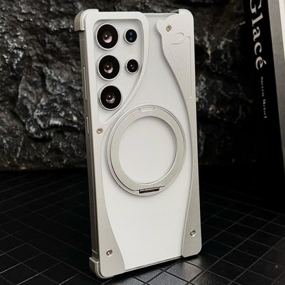 For Samsung Galaxy S23 Ultra 5G Metal Frameless 360 Degree Rotation Holder MagSafe Transparent Phone Case(Silver) - free shipping - PMC Jewellery - Order now!