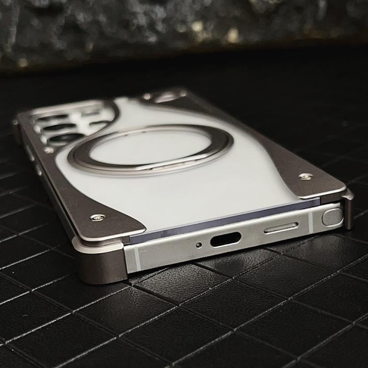 For Samsung Galaxy S25 Ultra 5G Metal Frameless 360 Degree Rotation Holder MagSafe Transparent Phone Case(Black)