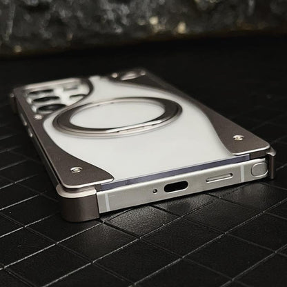 For Samsung Galaxy S23 Ultra 5G Metal Frameless 360 Degree Rotation Holder MagSafe Transparent Phone Case(Silver) - free shipping - PMC Jewellery - Order now!